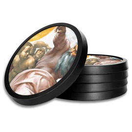 Silicone Non-Slip Drink Coasters with Removable Printed Absorbent Felt Pad - Set of 4 - Michelangelo: Sistine Chapel