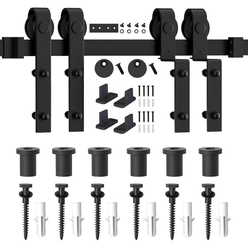 WINSOON 8FT Single Track Bypass Barn Door Hardware Double Doors