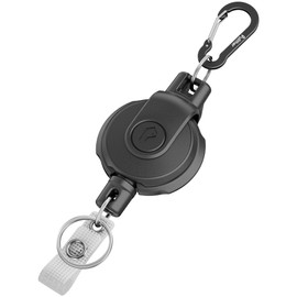 pullther Retractable Key Ring - 360° Rotatable, Durable Extendable Carabiner ID Badge Holder, Tactical ID Badge Reel with Extendable, 80 cm/31.5 Inch Steel Cord, 250 g/8.8 oz - Black