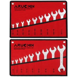ARUCMIN Super-Thin Open End Wrench Set, 18-Piece SAE & Metric 1/4" to 1-1/16" and 5.5mm to 27mm Chrome Vanadium Steel Wrench Set with Rolling Pouch