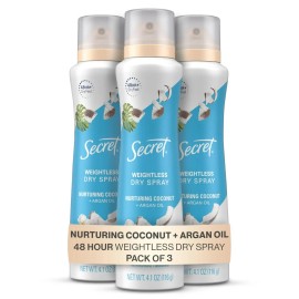 Secret Dry Spray Antiperspirant Deodorant Nurturing Coconut and Argan Oil, 3 PK