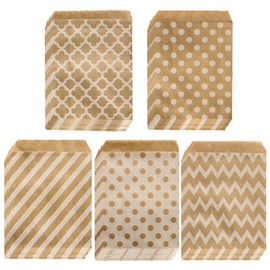 Mwrenqei 50 PCS Brown Kraft Paper Bags 5 x 7 Inch Small Paper Treat Bags Flat Party Favor Bags Snack Bags Gift Bags for Candy Cookie Popcorn Sandwich Business Party Wedding Birthday Festival