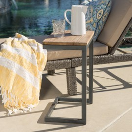 Christopher Knight Home Bayrain Outdoor Firwood C Shaped Table, Antique Finish