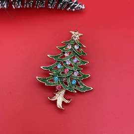 QUKE Zircon Crystal Rhinestone Green Christmas Tree Brooch Pin for Women Girls Jewelry