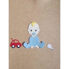 Unbranded Cute Baby Boy With Binky, Rattle & Toy Car cardstock Diecuts scrapbook & Cards