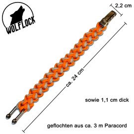 Wolflock Paracord Bracelet, Outdoor Survival Bracelet, Black / Brown / Green / Black / White, Quick-Release, Stainless Steel Gift for Men, Survivalist, Stainless Steel, orange/grey