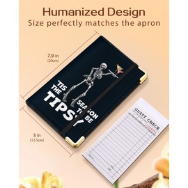 Slohif Server Book for Waitress Cute Serving Books with Zipper Pocket Accessories Leather Server Check Book Restaurant Waiter Server Booklet Organizer Ticket Book Holder Skull