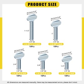 Mardatt 50Pcs 1/4"-20 Thread Thumb Screws, Carbon Steel Galvanized Rack Screw Finger Tight Racket Screw, 1/4"-20 x 1/2”, 1/4"-20 x 5/8”, 1/4"-20 x 3/4”, 1/4"-20 x 1”, 1/4"-20 x 1-1/2”