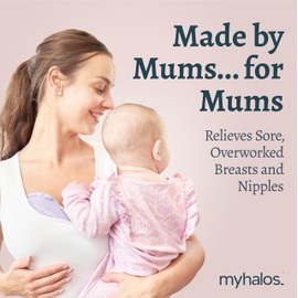 MyHalos® Breast Therapy Pack - 2 Hot Cold Breast Therapy Packs & 4 Hydrogel Nipple Pads for Breastfeeding - Breast Heating Pad Relief - Breast Ice Packs for Engorgement & Nipple Gel Soothing Pads