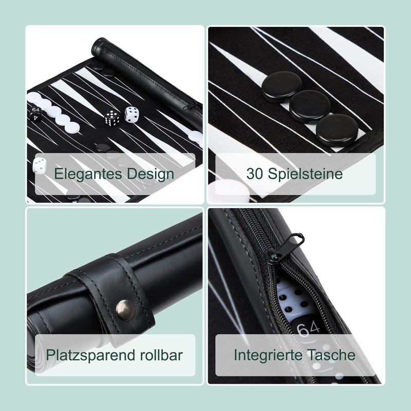 Relaxdays Backgammon Travel Game Roll Up with Accessories Playing Field