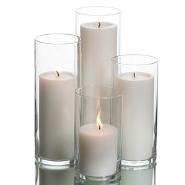 Set of 4 Glass Eastland Cylinder Vases and 4 Richland Pillar Candles 3" White