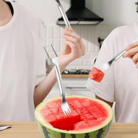 2pcs Watermelon Fork Slicer Cutter,2-in-1 Stainless Steel Fruit Cutter, Dual Head Stainless Steel Fruit Forks Slicer Knife for Family Parties Camping