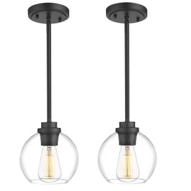 OUVR Pendant Light Fixtures,Pendant Lights Kitchen Island with Adjustable Hanging Pole Ceiling for Kitchen Island, Dining Room, Bedroom, Hallway- 2 Pack
