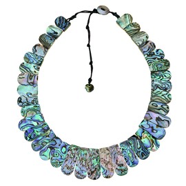 AeraVida Captivating Ocean Abalone Shell Rounded Tassel Graduated Neckline Necklace