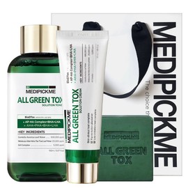 Medi Pick Me All Green Tox Blemish Cica Traces 3 Piece Set (Cleansing Bar + Toner + Cream) Suitable for use on acne skin Cica Tea Tree BHA / 메디픽미 올그린톡스 블레미쉬 시카 흔적 3종세트 (클렌징바+토너+크림) 여드름피부 사용 적합 시카 티트리 BHA