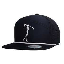 Funny Golf Hats Flat Bill for Men Women,Golf Gifts Skull Baseball Cap for Adults Humor, 3.black-2, One Size