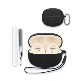 Case for Baseus Bowie MC1 Open-Ear Headphones, Soft Silicone Protective Portable Scratch Shock Resistant Shell with Cleaner Kit & Carabiner & Lanyard for Baseus Bowie MC1，Black