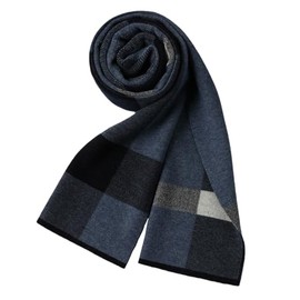 Lifup Men's Plaid Wool Scarf, 100% Cashmere, Winter Warm Wool Scarf for Men Soft Classic Scarves Navy Blue
