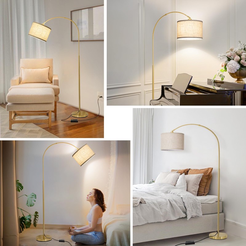 Gold Arc Floor Lamp, Dimmable Floor Lamp for Living Room,