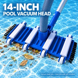 14 Inch Swimming Pool Vacuum Head with Wheels, Side and Bottom Cleaning Brushes, Blue Pool Suction Head Attachment