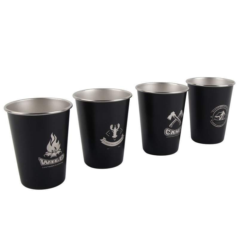 4pcs Camping Cups Black 350ml Outdoor Camping Portable Stainless Steel