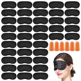 WZYTEU Pack of 40 Polyester Sleeping Masks, Sleeping Mask with Elastic Bands for Travel Shift Work, Men, Women, Children, with 20 Orange Earplugs (Black)