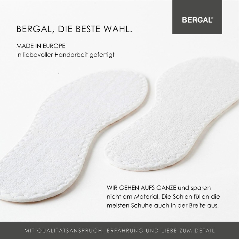 Bergal Barefoot Insoles - Thin Insole - White, UK 6.5