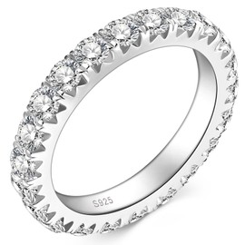 PROSTORY Full Moissanite Eternity Rings Wedding Band, 2cttw D Color VVS1 Lab Created Diamond Promise Ring, 925 Sterling Silver Stackable Ring for Women with GRA Certificate, Sterling Silver, Moissanite