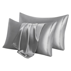 2PCS Satin Pillowcase for Hair and Skin, 40x 80cm Satin Silk Pillowcase Light Grey Pillow Cases, Silky Pillow Cases with Envelope Closure (Light Grey)