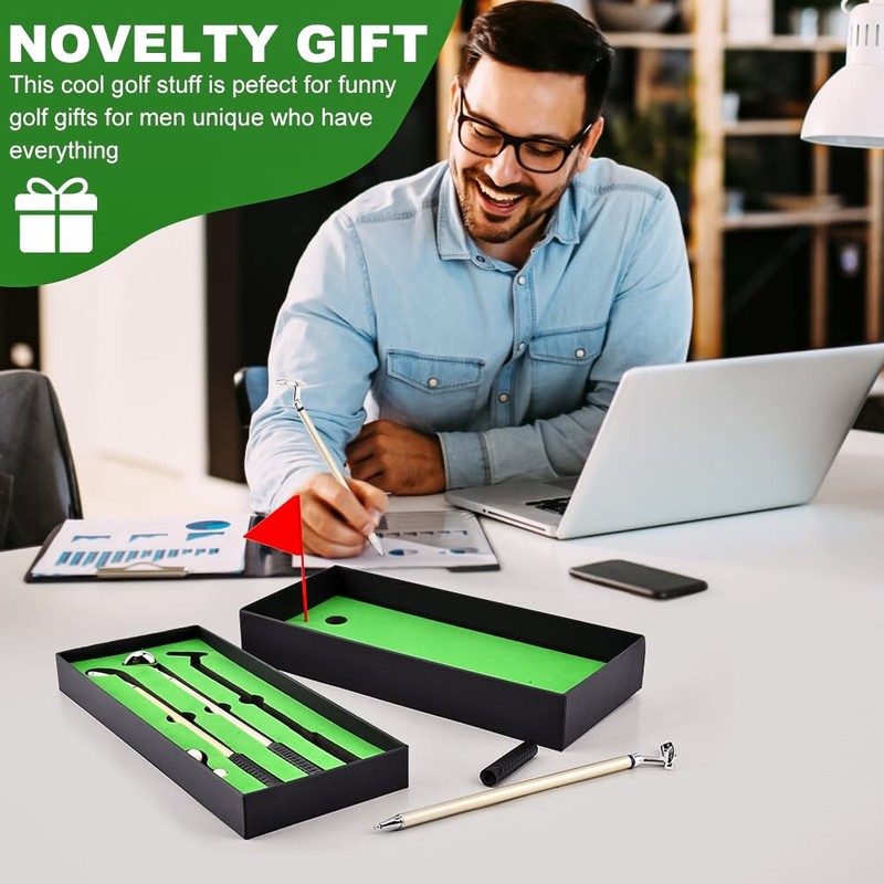 Golf Pen Set & Mini Desktop Golf Putting Green,Flag,3 Golf