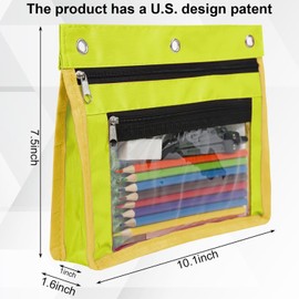 YoeeJob 2 Pack 1 Inch Expandable Zipper Pencil Pouches with Clear Window for 3 Ring Binder, Suitable for School & Office（Yellow）