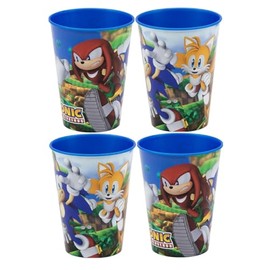 Golddunes 4pc Cups 260ml Cartoon Character Drinking Party Pack, Tumbler Re-Usable Plastic (Blue Sonic)