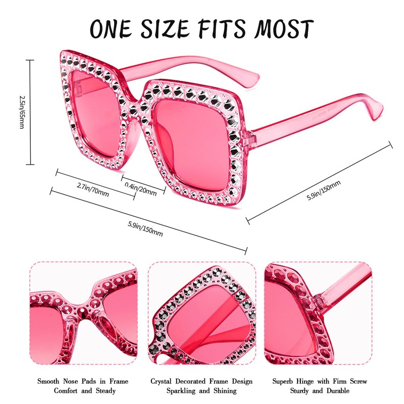 SUNOVELTIES 18 Pcs Women Sparkling Crystal Sunglasses Transparent Oversized Disco