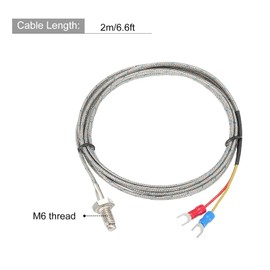 QUARKZMAN Thermocouple Temperature Sensor M6 Screw 2000 mm L Temperature Sensor Thermocouple J Type 0 up to 750°C (32 to 1382°F)