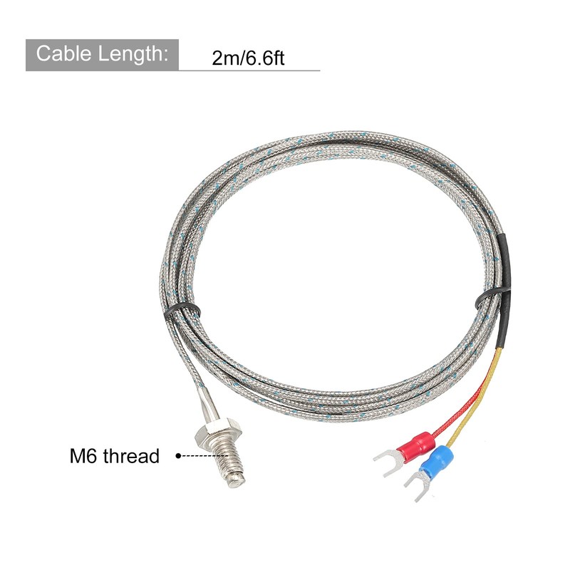 QUARKZMAN Thermocouple Temperature Sensor M6 Screw 2000 mm L Temperature