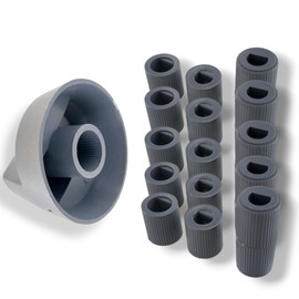 DL-pro 5 x Universal Rotary Knob Set, Diameter 42 mm, Rotary Handle Toggle with 6 mm and 8 mm Adaptors, Knobs for Almost All Cookers, Hobs, Ovens, Gas Hobs (Silver)