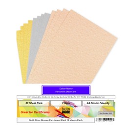 Dalton Manor Parchment Effect Card 10 Sheets Each Gold/Silver/Bronze A4 210gsm Pack 10/10/10