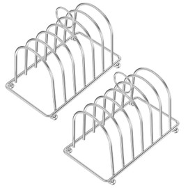 2/5 Pcs Toast Rack with Ball Feet and Loop Carry Handle Stainless Steel 6 Slots Toast Holder Countertop Bread Display Stand for Bread Toast Sandwiches Silver (2pcs)