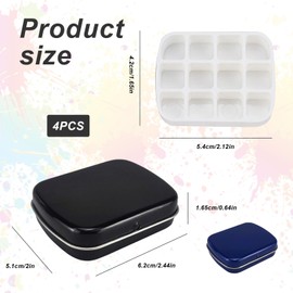 YFaith 4-Piece Compact Watercolor Palette, 12 Grids, Tinplate, Blue & Black, Travel Size, 60 x 48 x 15 mm