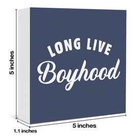 Navy Blue Playroom Decor Long Live Boyhood Wooden Box Sign for Toddler Boy Room Playroom Bedroom Baby Boys Nursery Decor