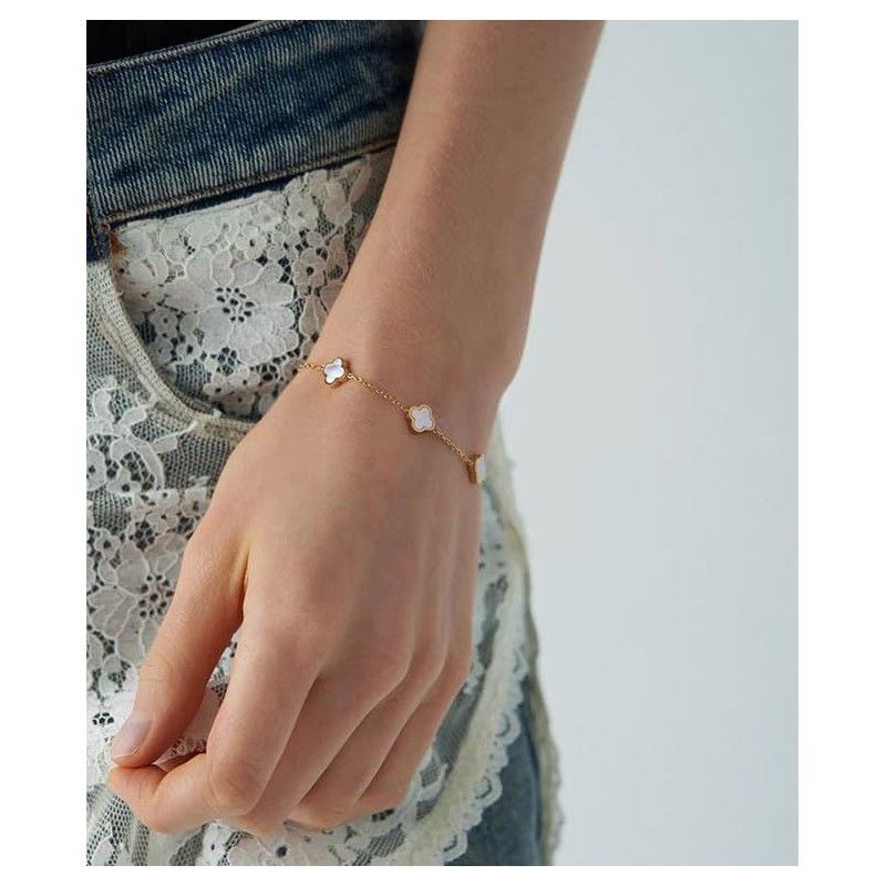 Lucky Four Leaf Clover Bracelet for Women Charm Bracelet Stackable