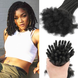 0.4cm 4 Inch Human Hair Locs Extensions 30 Strands Dreadlocs Extensions Real Human Hair Natural Black for Women Men Kids Full Handmade Permanent Human Hair Locs Can Be Dyed and Bleached