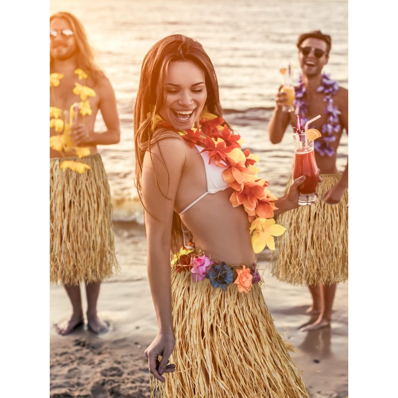 Giegxin Natural Raffia Grass Skirts Tropical Luau Hula Skirt for