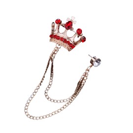 Crystal Crown Hanging Chain Brooch Suit Pin Sparkling Vintage Gold Crown Brooch Elegant Suit Stud Shirt Studs Lapel Pin Accessories for Women Men - Gold & Red