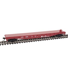 Walthers Trainline HO Scale Model Flatcar - Ready to Run - Atchison, Topeka & Santa Fe #88985 (Red, White)