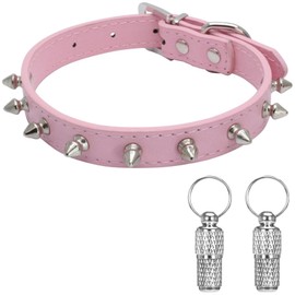 Suiecuor Leather Dog Collar with Spikes Bullet Nail Rivet Dog Collar Suitable for Small Medium and Large Dogs and Cats Pink S