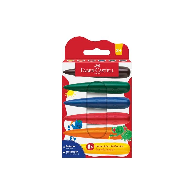 FABER-CASTELL 120409 Wax Crayons from 3 Years, Finger Crayons, 6