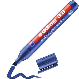 edding 33 brilliant paper marker - blue - 1 waterproof permanent marker - chisel nib 1-5 mm - vibrant colours - lightfast marking on paper, card, cardboard, plastic, metal and glass