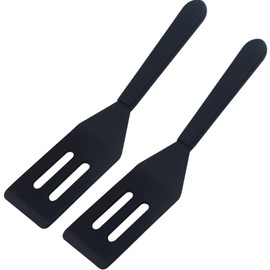 【2 Pack】Kunovo Small Spatula for Nonstick Cookware Mini Spatulas for kitchen Use,Heat-Resistant Silicone Thin Spatula Cooking Baking (Black-2)