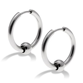 Puente Stainless Steel Hoop Earrings, With Beads, 3 Colors, For Both Ears, Unisex, Ball Included, Earrings, Ring Earrings, 0.2 inches (6 mm), Beads, 0.7 oz (18 g), Hypoallergenic, Thick, Large, CRB